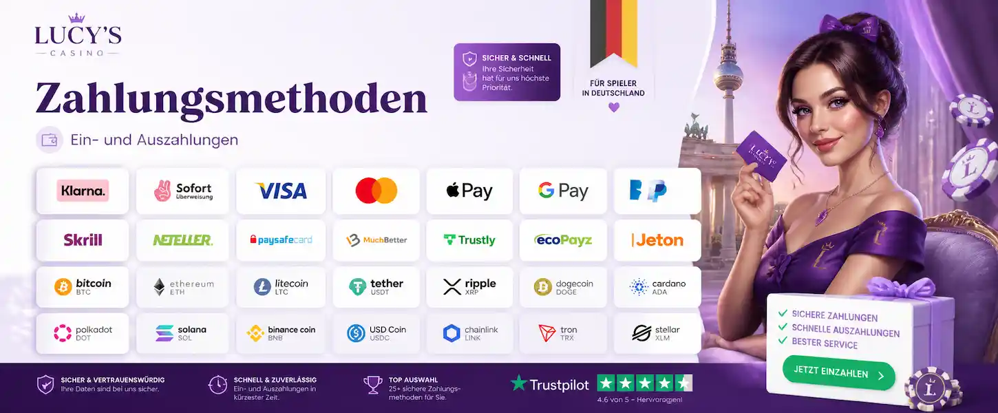 Zahlungsmethoden bei Lucy’s Casino für Deutschland mit Klarna, Sofortüberweisung und Kryptowährungen im Überblick.
